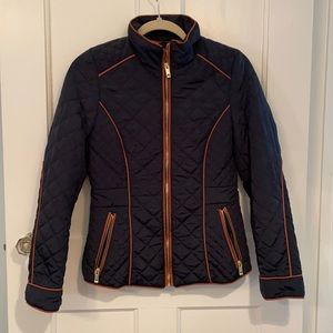 H&M QUILTED BLACK JACKET WITH BROWN PIPING SIZE 6